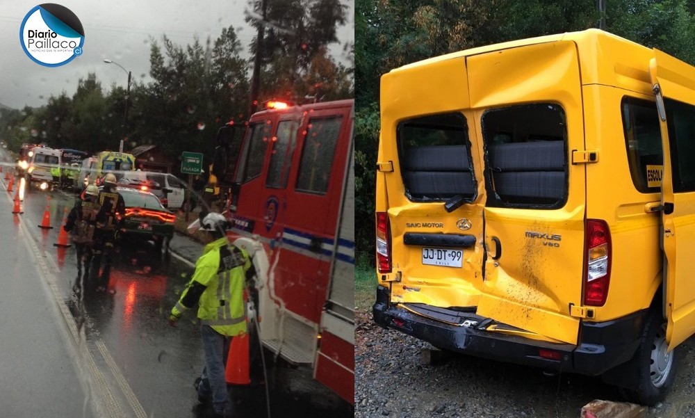Minibús colisionó furgón que transportaba estudiantes de Reumén