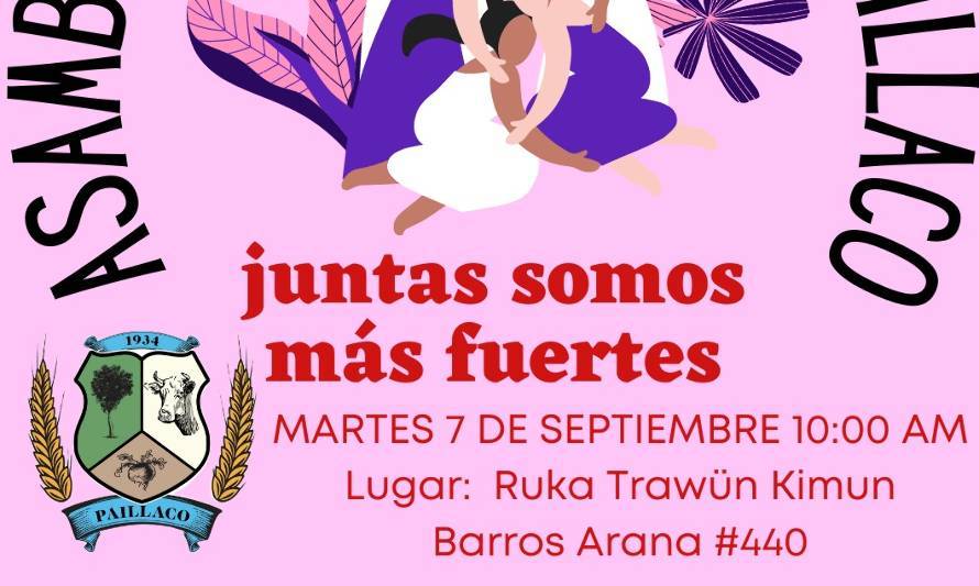 Para este 7 de septiembre: Invitan a Asamblea de Mujeres de Paillaco